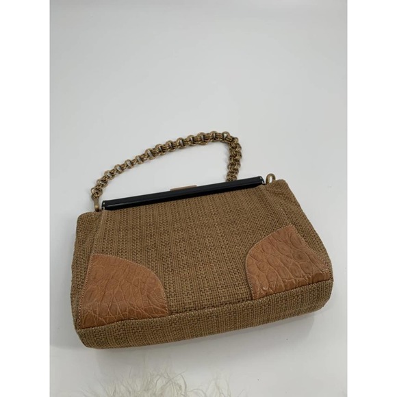 Prada Paglia Straw & Black cocco Lu Crocodile  Bag - Picture 6 of 12